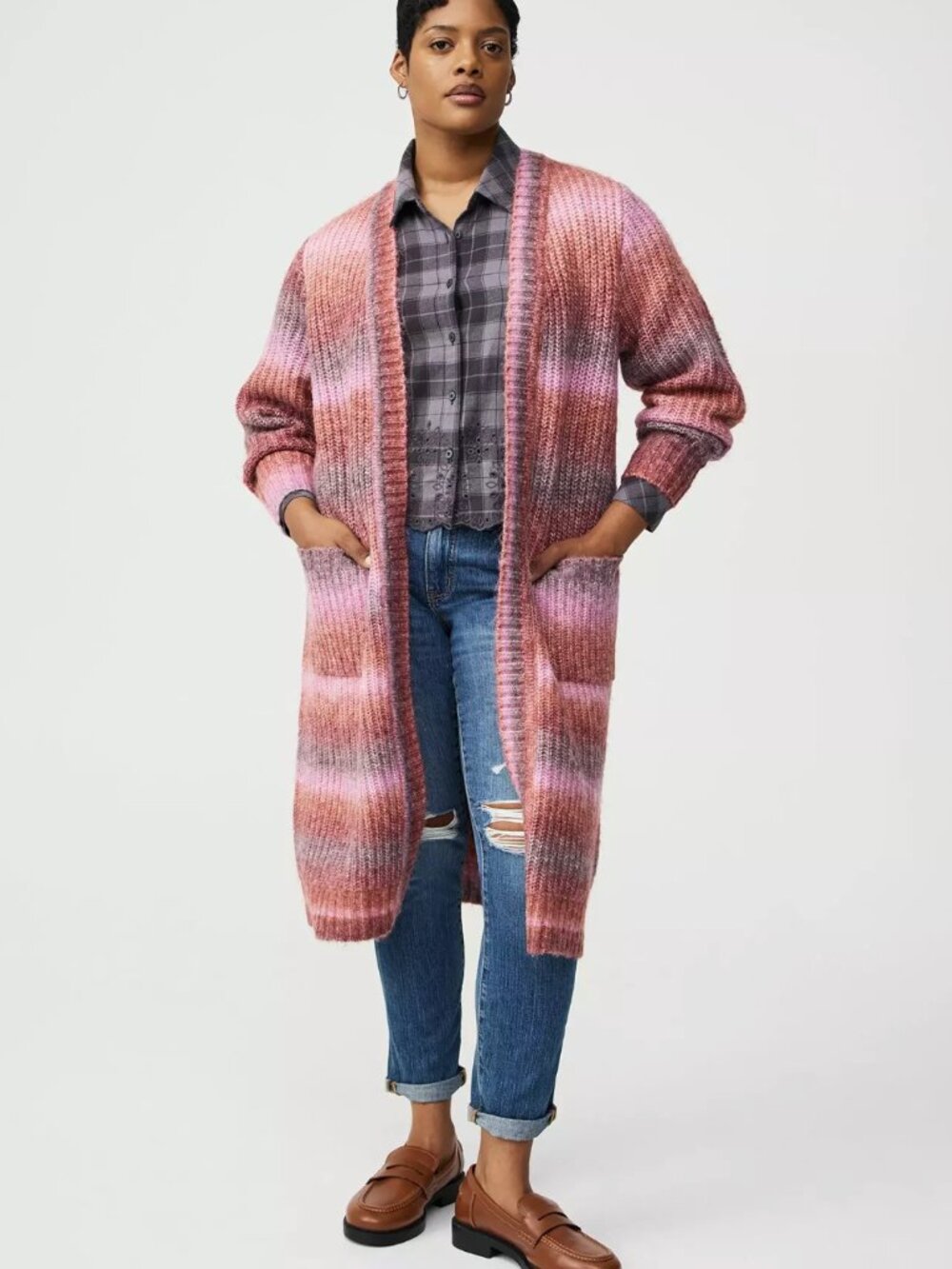 Torrid Ombre Duster Cardigan NWT Size 5 Plus Pink Knit Long Sweater Wool Blend